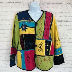 Julia Ken pop Art boho colorful button down top size medium